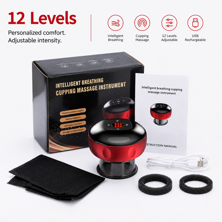 Premium Electric Cupping Therapy Set Rechargeable Gua Sha Vacuum Massage Device 12 Level Suction Red Light Heating Body Relaxation Wellness Support Tool