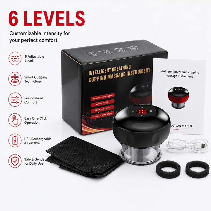 Premium Electric Cupping Therapy Set Rechargeable Gua Sha Vacuum Massage Device 12 Level Suction Red Light Heating Body Relaxation Wellness Support Tool