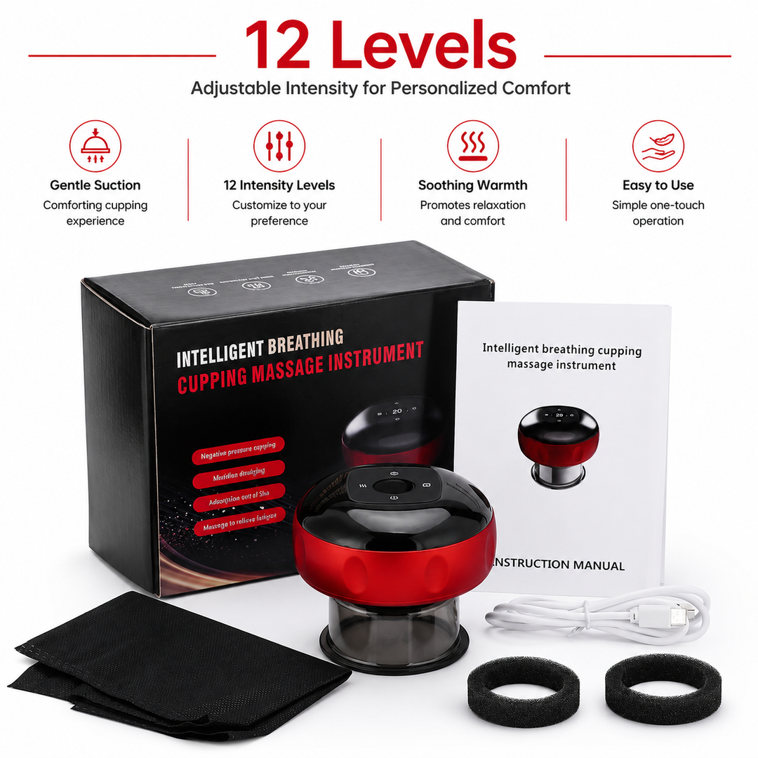 Premium Electric Cupping Therapy Set Rechargeable Gua Sha Vacuum Massage Device 12 Level Suction Red Light Heating Body Relaxation Wellness Support Tool