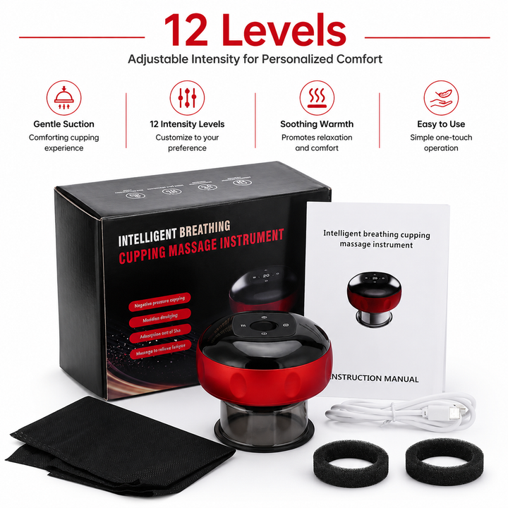 Premium Electric Cupping Therapy Set Rechargeable Gua Sha Vacuum Massage Device 12 Level Suction Red Light Heating Body Relaxation Wellness Support Tool