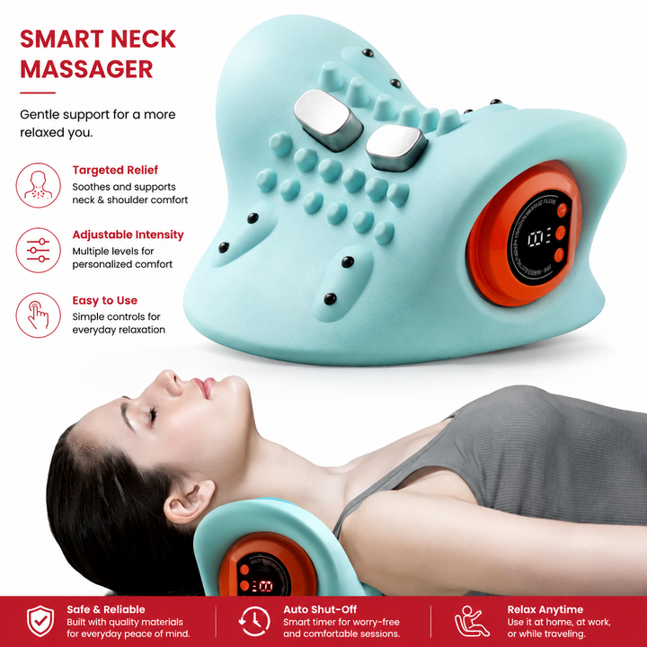 Premium Electric EMS Neck Massager Heated Cervical Spine Support Device Airbag Vibration Infrared Neck Relaxation Wearable Cordless Neck Care Massager