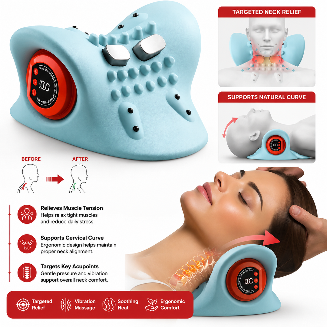 Premium Electric EMS Neck Massager Heated Cervical Spine Support Device Airbag Vibration Infrared Neck Relaxation Wearable Cordless Neck Care Massager
