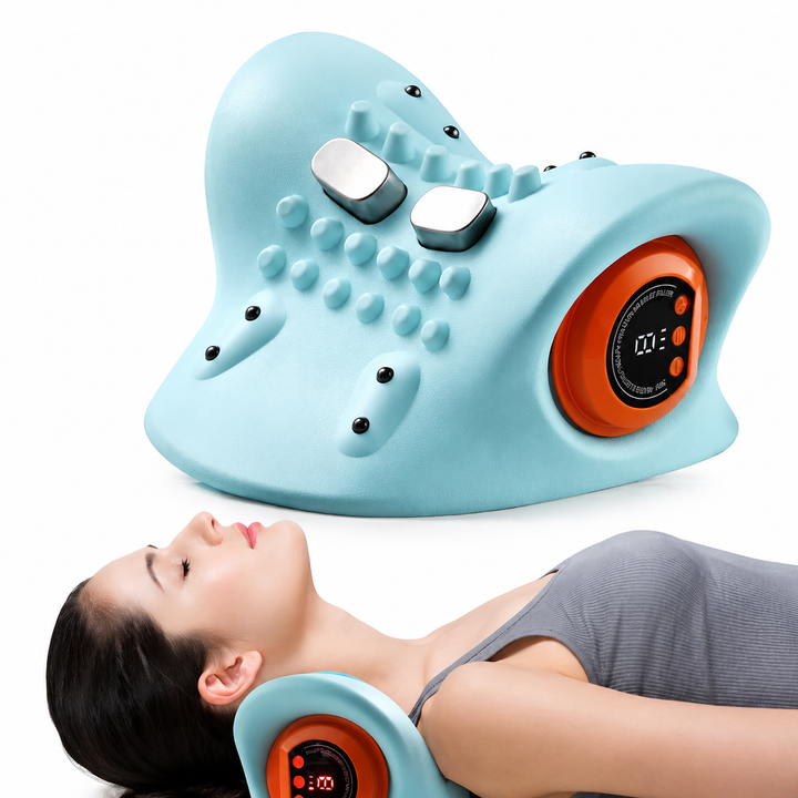 Premium Electric EMS Neck Massager Heated Neck Stretcher Vibration Airbag Cervical Support Wearable Neck Relaxation Heat Infrared Therapy Device