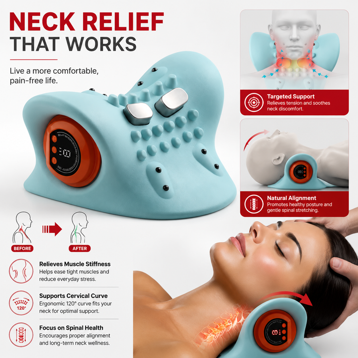 Premium Electric EMS Neck Massager Heated Neck Stretcher Vibration Airbag Cervical Support Wearable Neck Relaxation Heat Infrared Therapy Device