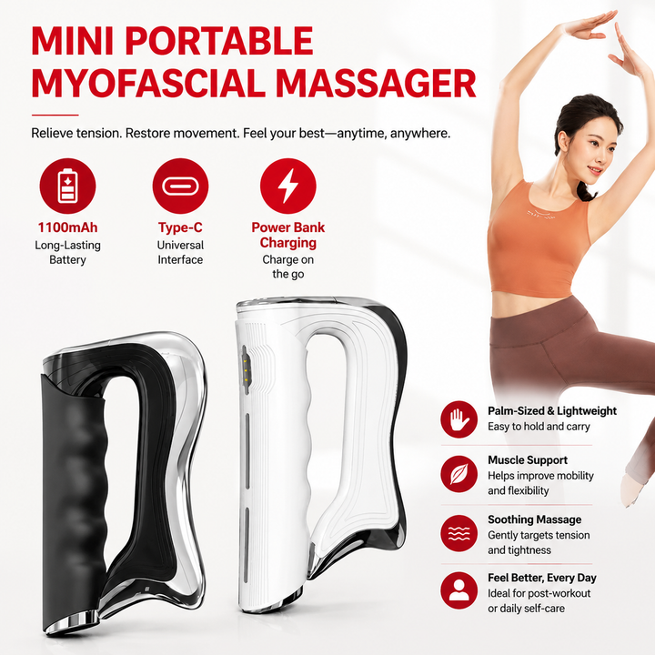 Premium Electric Fascia Massager NMES Microcurrent Muscle Stimulator Gua Sha Tool Rechargeable Body Massager Portable for Home Gym Work Daily Use