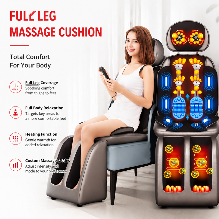 Premium Electric Full Body Massage Chair Infrared Heating Shiatsu Deep Kneading Vibration Neck Back Waist Leg Adjustable Relaxation Massage Seat