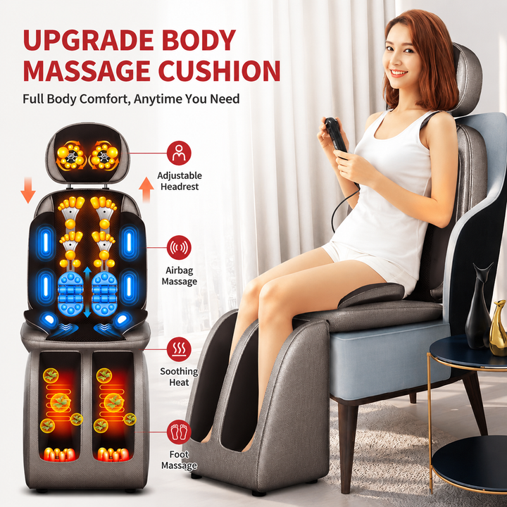 Premium Electric Full Body Massage Chair Infrared Heating Shiatsu Deep Kneading Vibration Neck Back Waist Leg Adjustable Relaxation Massage Seat