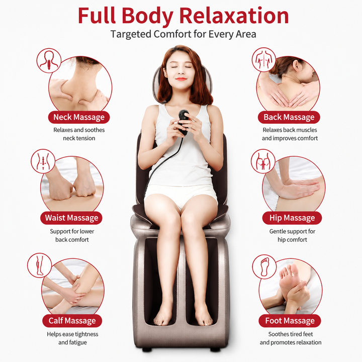 Premium Electric Full Body Massage Chair Infrared Heating Shiatsu Deep Kneading Vibration Neck Back Waist Leg Adjustable Relaxation Massage Seat