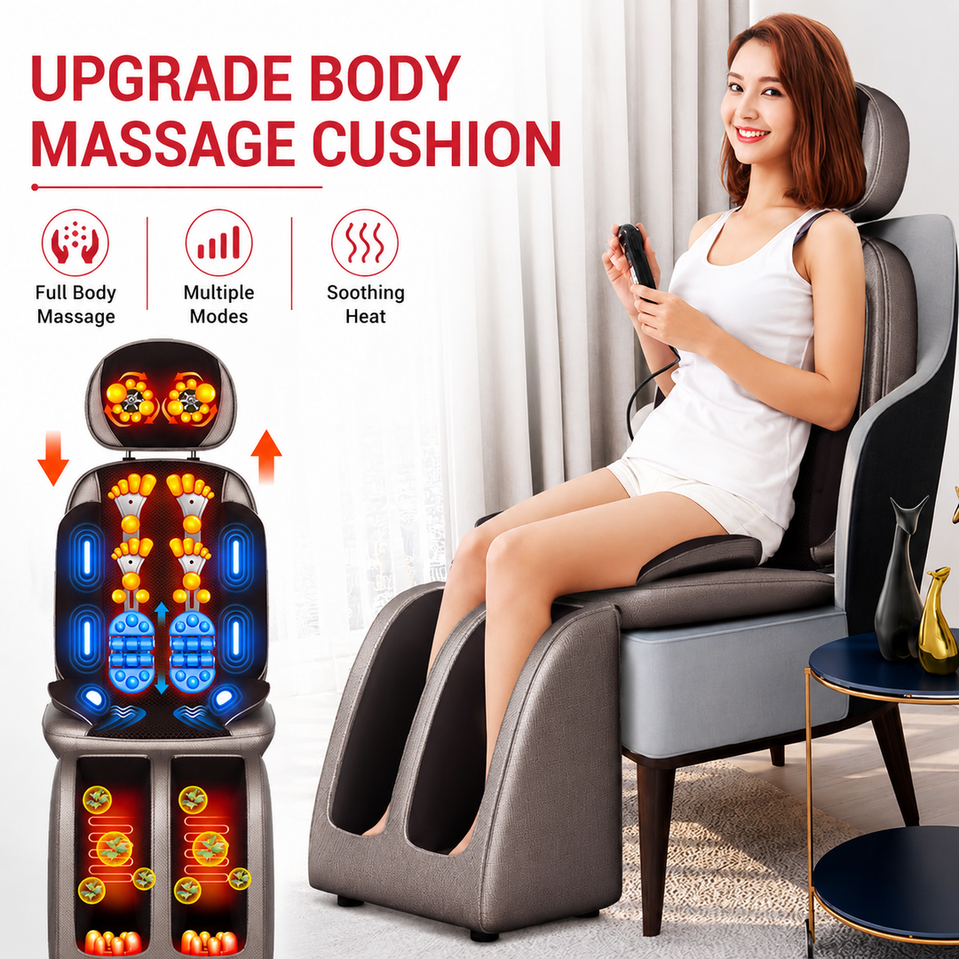 Premium Electric Full Body Massage Chair Infrared Heating Shiatsu Kneading Vibration Neck Back Waist Leg Relaxation Adjustable Ergonomic Chair