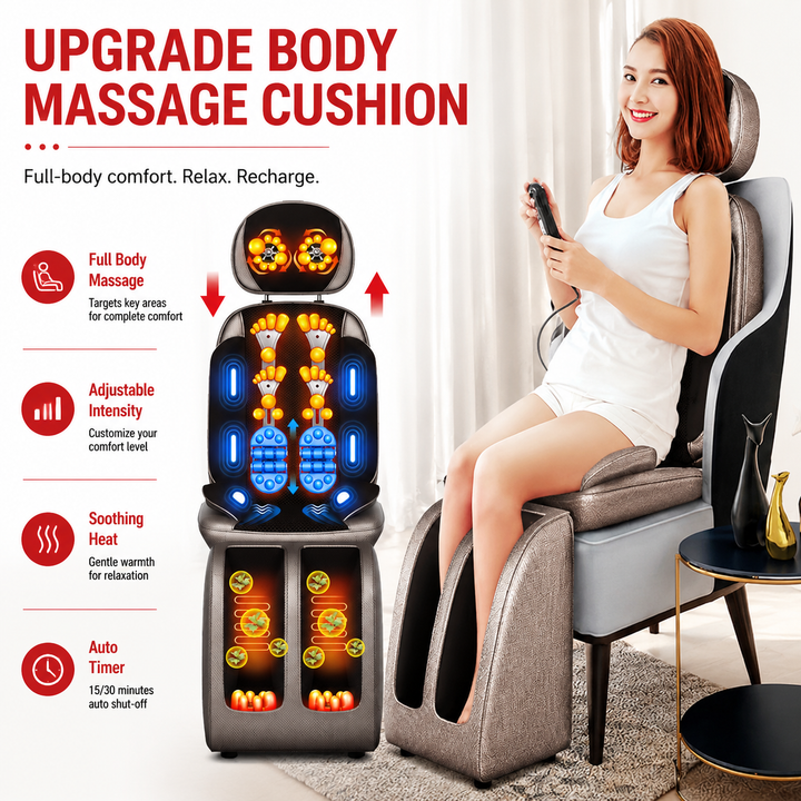 Premium Electric Full Body Massage Chair Infrared Heating Shiatsu Kneading Vibration Recliner Neck Back Waist Leg Massage Adjustable Ergonomic Home Relaxation Chair