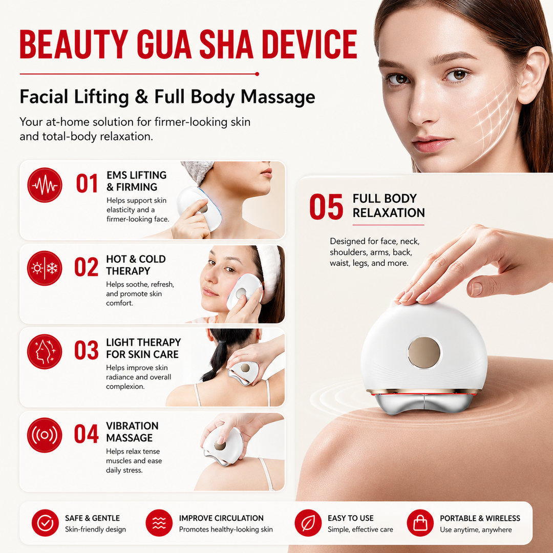 Premium Electric Gua Sha Facial Massager EMS Hot Cold LED Light Therapy Face Lifting Skin Sculpting Device USB-C Rechargeable Home Use Portable Glows