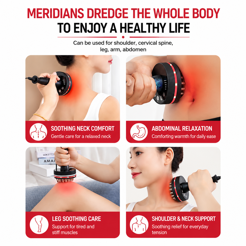 Premium Electric Gua Sha Massager with Heat Microcurrent Body Massage Brush for Back Arms Legs Muscle Relaxation Portable Wellness Recovery Tool