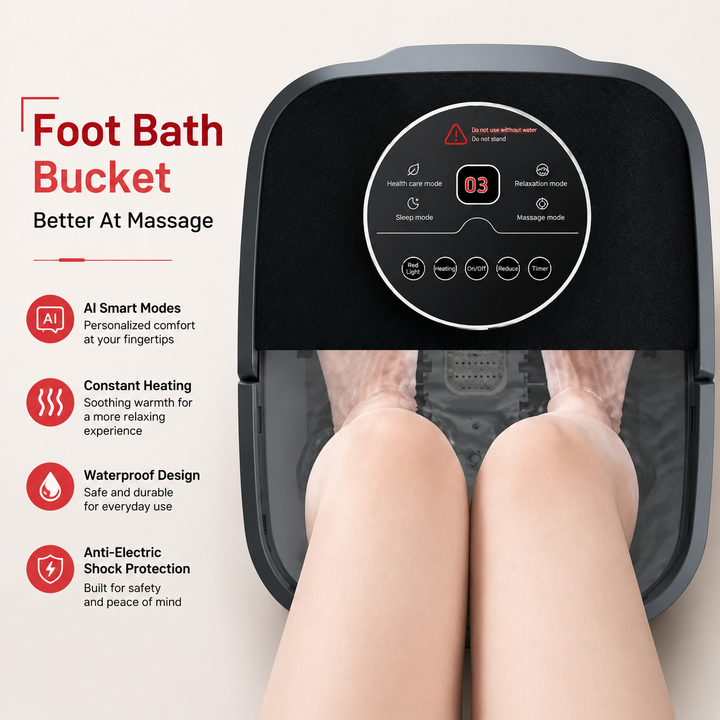 Premium Electric Heated Foot Spa Massager Portable Foot Bath Bubble Shiatsu Roller Temperature Control LED Display Home Foot Soaking Spa Machine