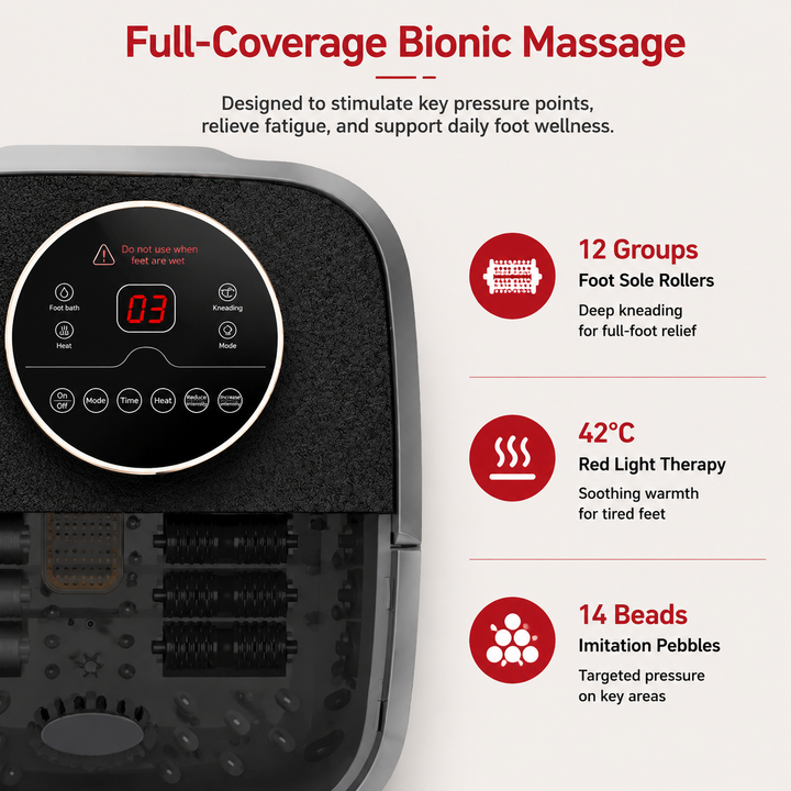 Premium Electric Heated Foot Spa Massager Portable Foot Bath Bubble Shiatsu Roller Temperature Control LED Display Home Foot Soaking Spa Machine