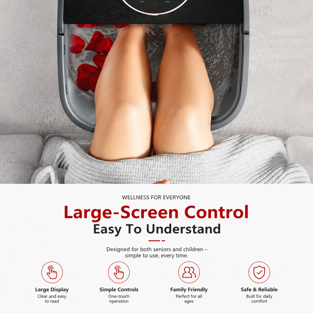 Premium Electric Heated Foot Spa Massager Portable Foot Bath Bubble Shiatsu Roller Temperature Control LED Display Home Foot Soaking Spa Machine