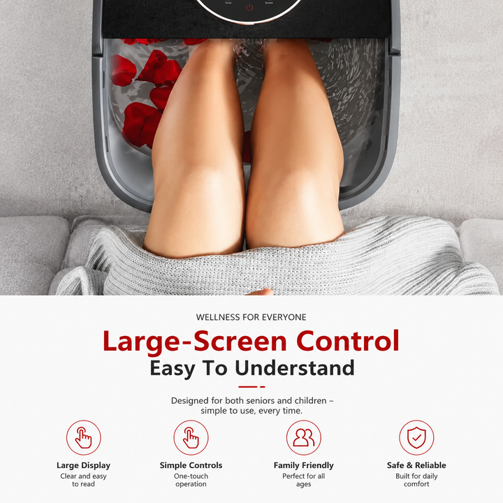 Premium Electric Heated Foot Spa Massager Portable Foot Bath Bubble Shiatsu Roller Temperature Control LED Display Home Foot Soaking Spa Machine