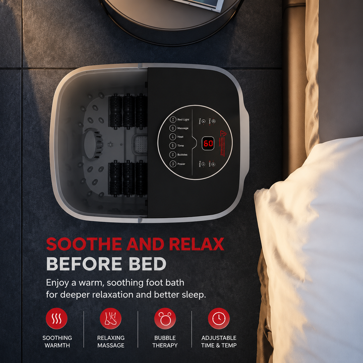 Premium Electric Heated Foot Spa Massager Portable Foot Bath Bubble Shiatsu Roller Temperature Control LED Display Home Foot Soaking Spa Machine