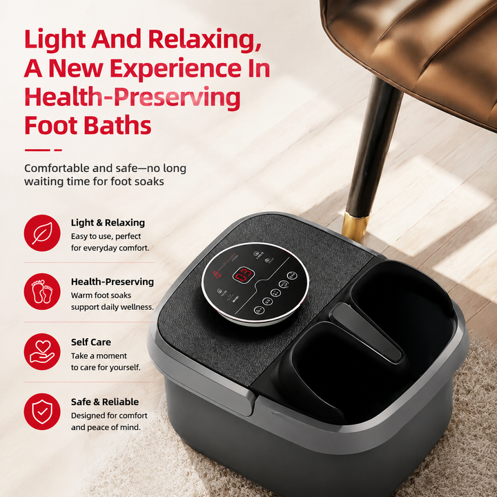 Premium Electric Heated Foot Spa Massager Portable Foot Bath Bubble Shiatsu Roller Temperature Control LED Display Home Foot Soaking Spa Machine