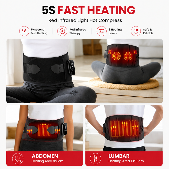 Premium Electric Heating Waist Massager Belt Rechargeable Vibration Heat Therapy Wrap Adjustable Heat Levels Cordless Relaxation Support Device