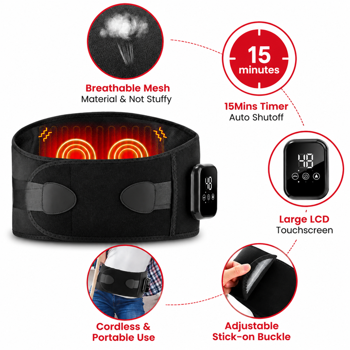 Premium Electric Heating Waist Massager Belt Rechargeable Vibration Heat Therapy Wrap Adjustable Heat Levels Cordless Relaxation Support Device