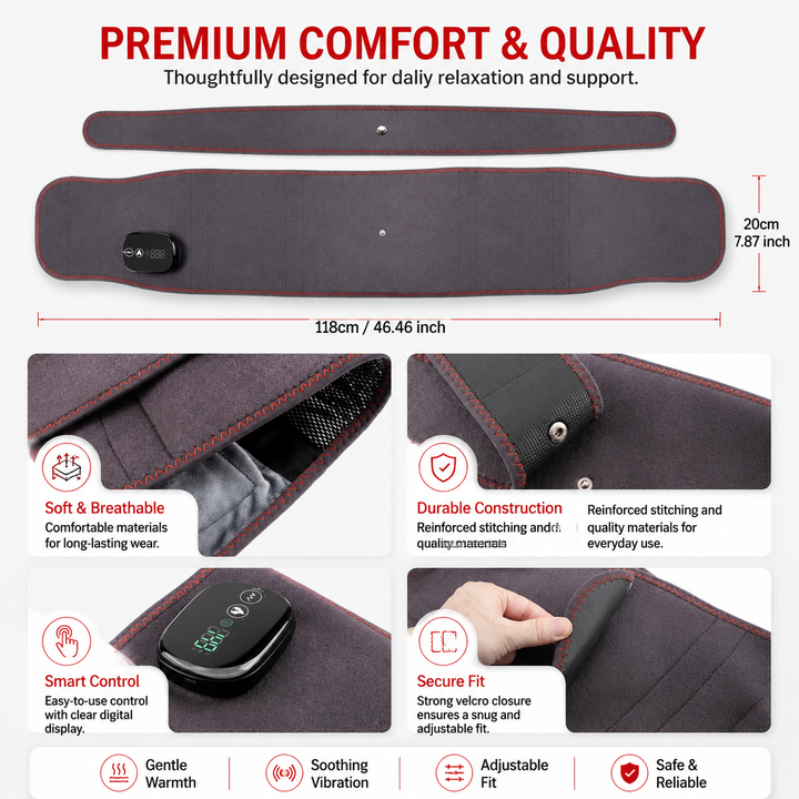 Premium Electric Heating Waist Massager Belt Rechargeable Vibration Heat Therapy Wrap Adjustable Heat Levels Cordless Relaxation Support Device