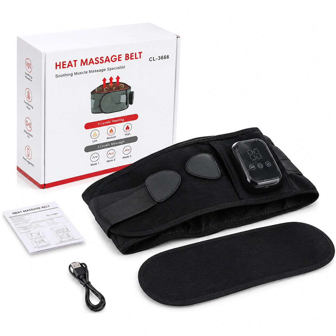 Premium Electric Heating Waist Massager Belt Rechargeable Vibration Heat Therapy Wrap Adjustable Heat Levels Cordless Relaxation Support Device