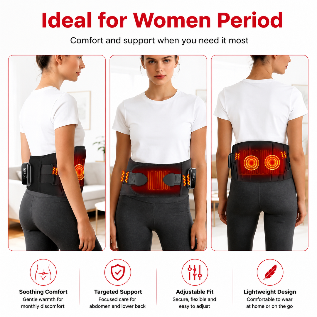 Premium Electric Heating Waist Massager Belt Rechargeable Vibration Heat Therapy Wrap Adjustable Heat Levels Cordless Relaxation Support Device