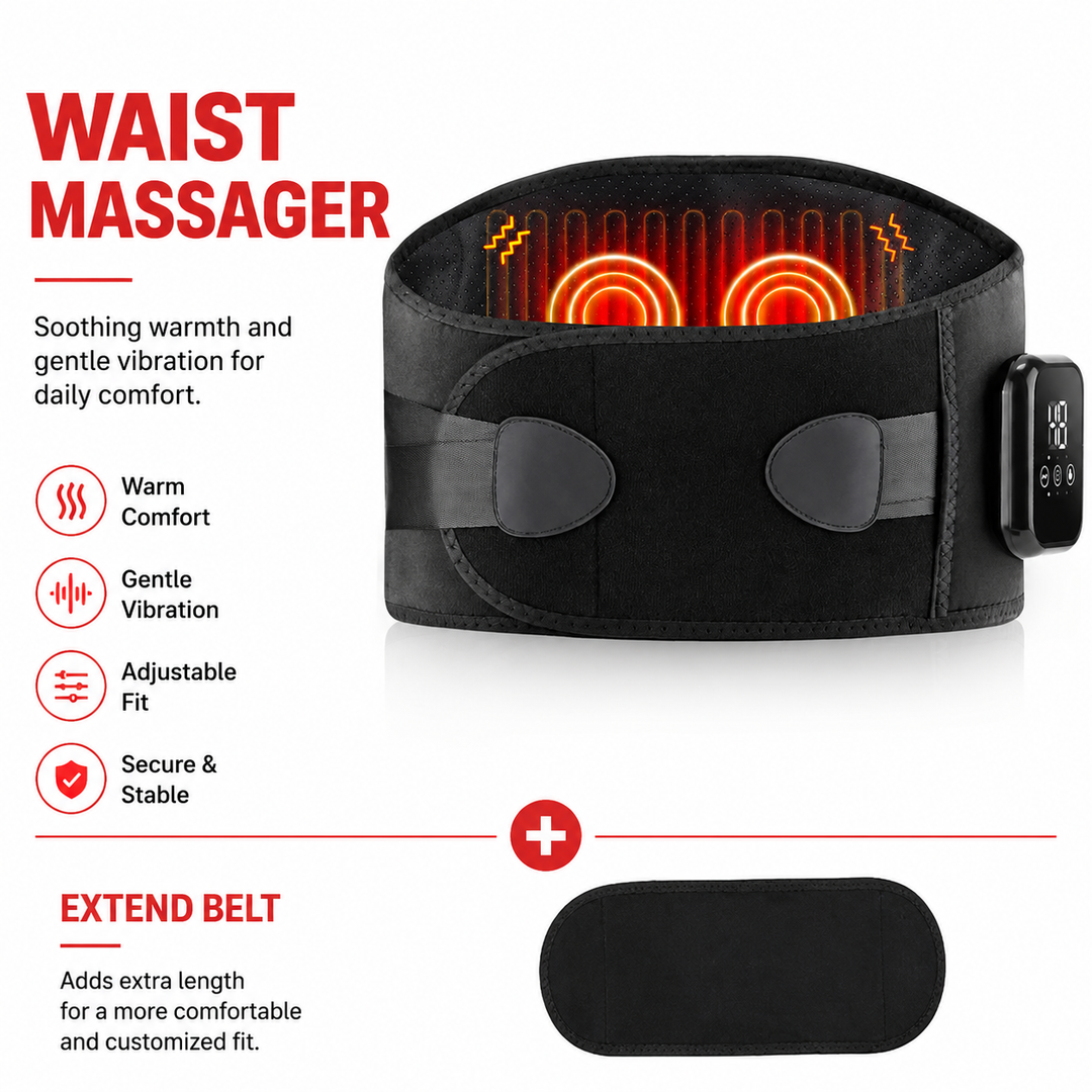 Premium Electric Heating Waist Massager Belt Rechargeable Vibration Heat Therapy Wrap Adjustable Heat Levels Cordless Relaxation Support Device