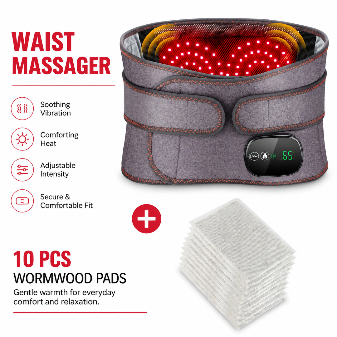 Premium Electric Heating Waist Massager Belt Rechargeable Vibration Heat Therapy Wrap Adjustable Heat Levels Cordless Relaxation Support Device