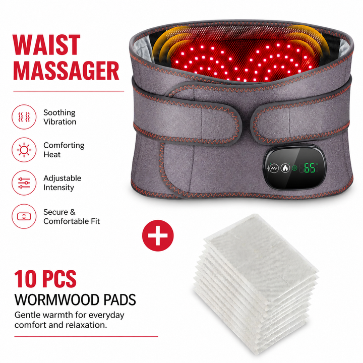 Premium Electric Heating Waist Massager Belt Rechargeable Vibration Heat Therapy Wrap Adjustable Heat Levels Cordless Relaxation Support Device