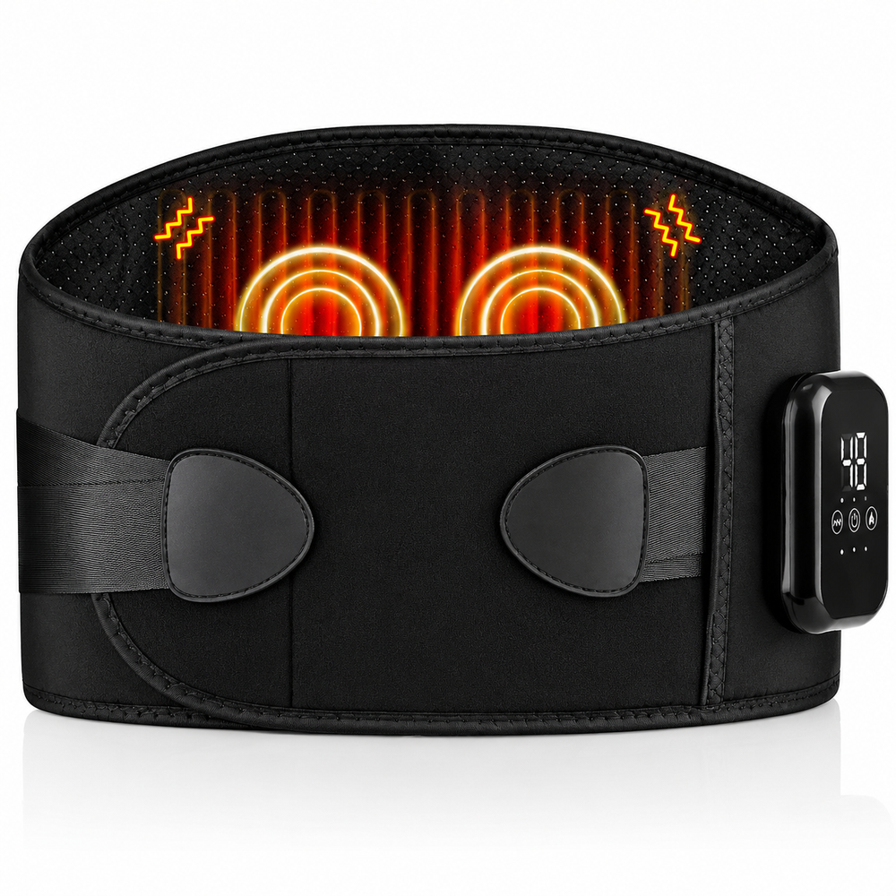 Premium Electric Heating Waist Massager Belt Rechargeable Vibration Heat Therapy Wrap Adjustable Heat Levels Cordless Relaxation Support Device