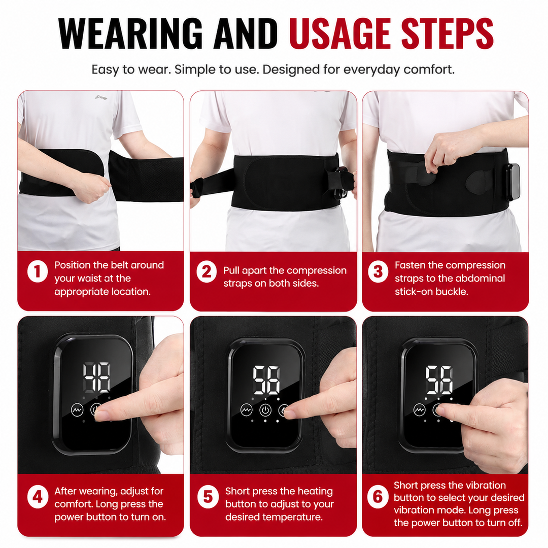 Premium Electric Heating Waist Massager Belt Rechargeable Vibration Heat Therapy Wrap Adjustable Heat Levels Cordless Relaxation Support Device