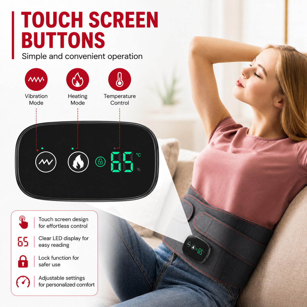 Premium Electric Heating Waist Massager Belt Rechargeable Vibration Heat Therapy Wrap Adjustable Lumbar Support Back Pain Relief Portable Belt