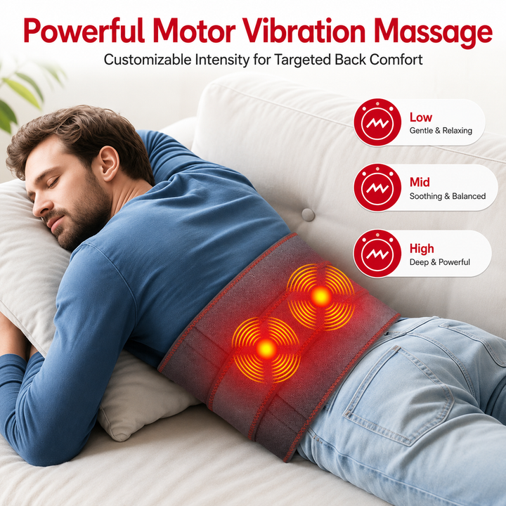 Premium Electric Heating Waist Massager Belt Rechargeable Vibration Heat Therapy Wrap Adjustable Lumbar Support Back Pain Relief Portable Belt