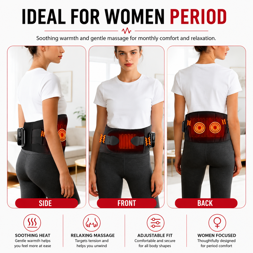 Premium Electric Heating Waist Massager Belt Rechargeable Vibration Heat Therapy Wrap Adjustable Lumbar Support Back Pain Relief Portable Belt