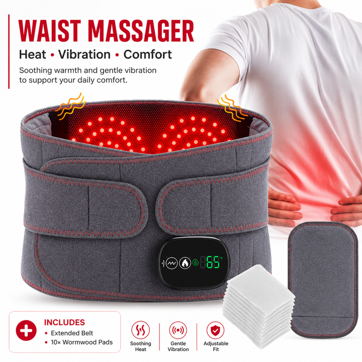 Premium Electric Heating Waist Massager Belt Rechargeable Vibration Heat Therapy Wrap Adjustable Lumbar Support Back Pain Relief Portable Belt