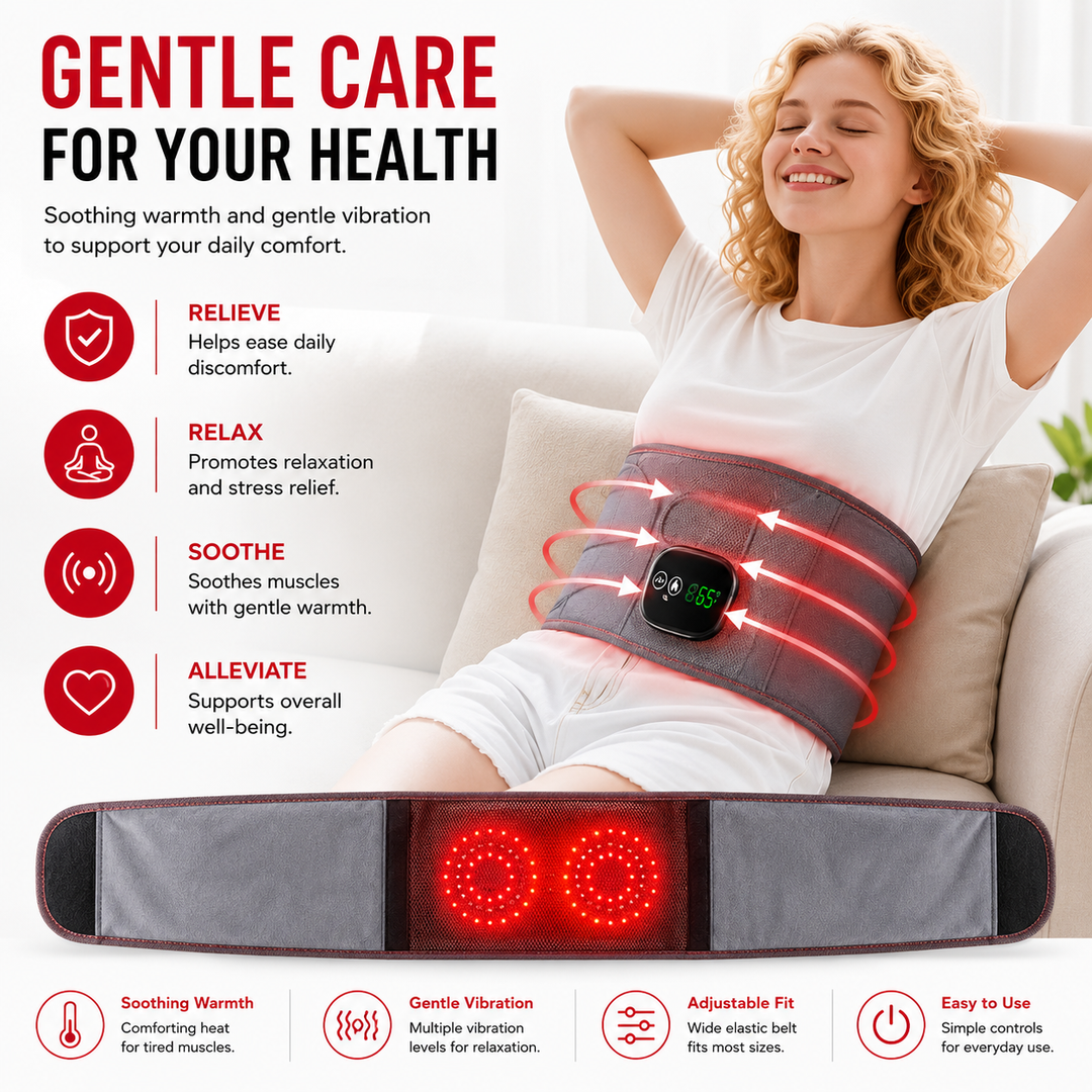 Premium Electric Heating Waist Massager Belt Rechargeable Vibration Heat Therapy Wrap Adjustable Lumbar Support Back Pain Relief Portable Belt