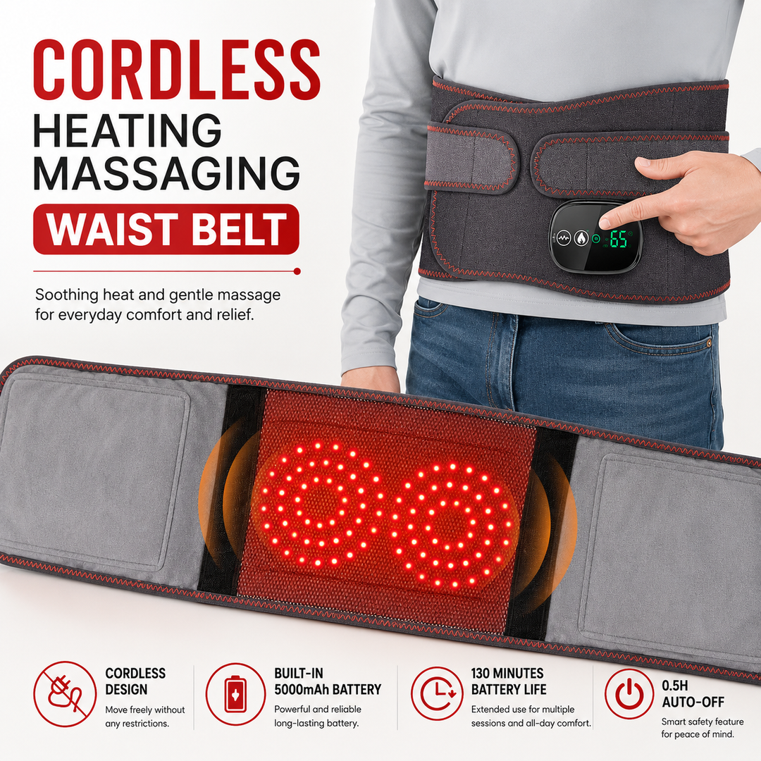 Premium Electric Heating Waist Massager Belt Rechargeable Vibration Heat Therapy Wrap Adjustable Lumbar Support Back Pain Relief Portable Belt