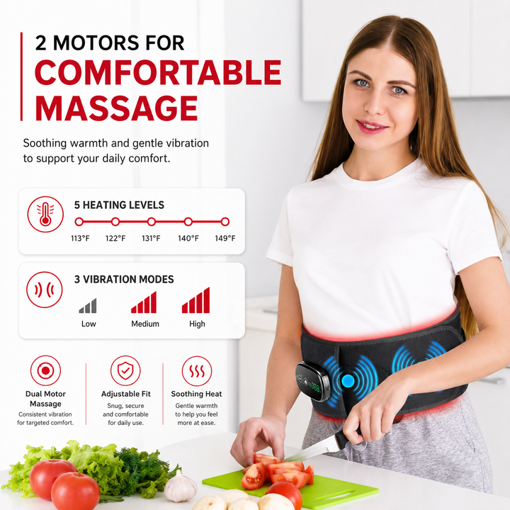 Premium Electric Heating Waist Massager Belt Rechargeable Vibration Heat Therapy Wrap Adjustable Lumbar Support Back Pain Relief Portable Belt
