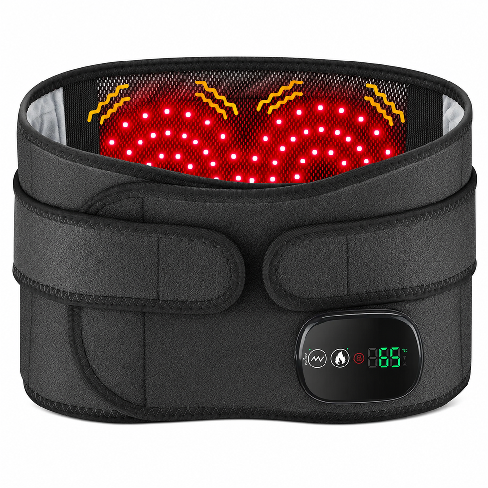 Premium Electric Heating Waist Massager Belt Rechargeable Vibration Heat Therapy Wrap Adjustable Lumbar Support Back Pain Relief Portable Belt