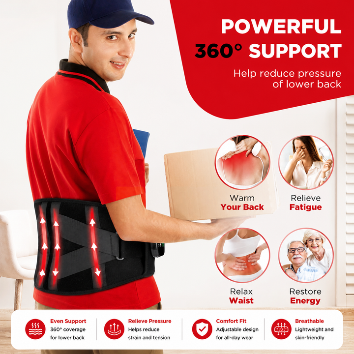 Premium Electric Heating Waist Massager Belt Rechargeable Vibration Heat Therapy Wrap Adjustable Lumbar Support Back Pain Relief Portable Belt