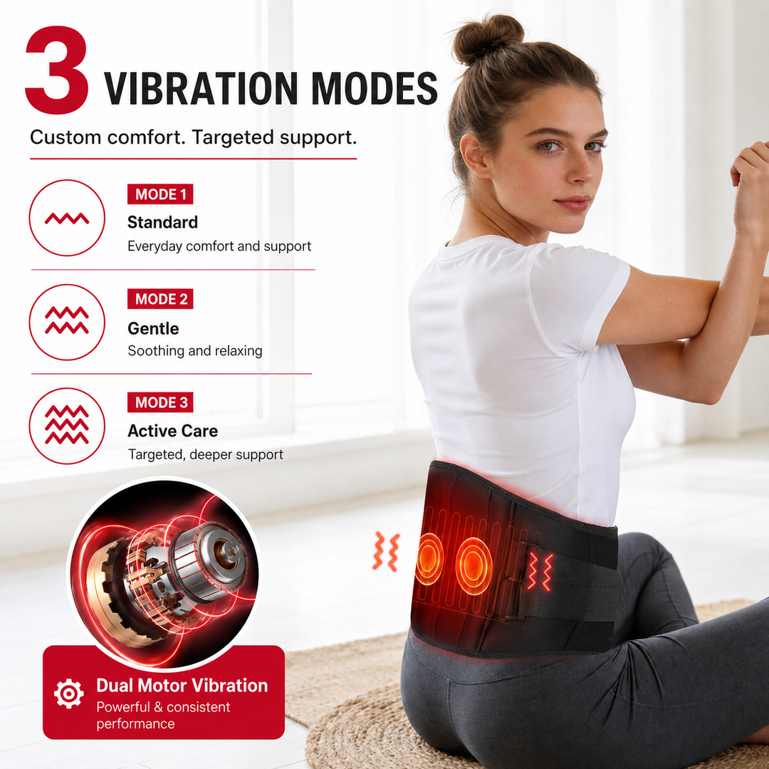 Premium Electric Heating Waist Massager Belt Rechargeable Vibration Heat Therapy Wrap Adjustable Lumbar Support Back Pain Relief Portable Belt