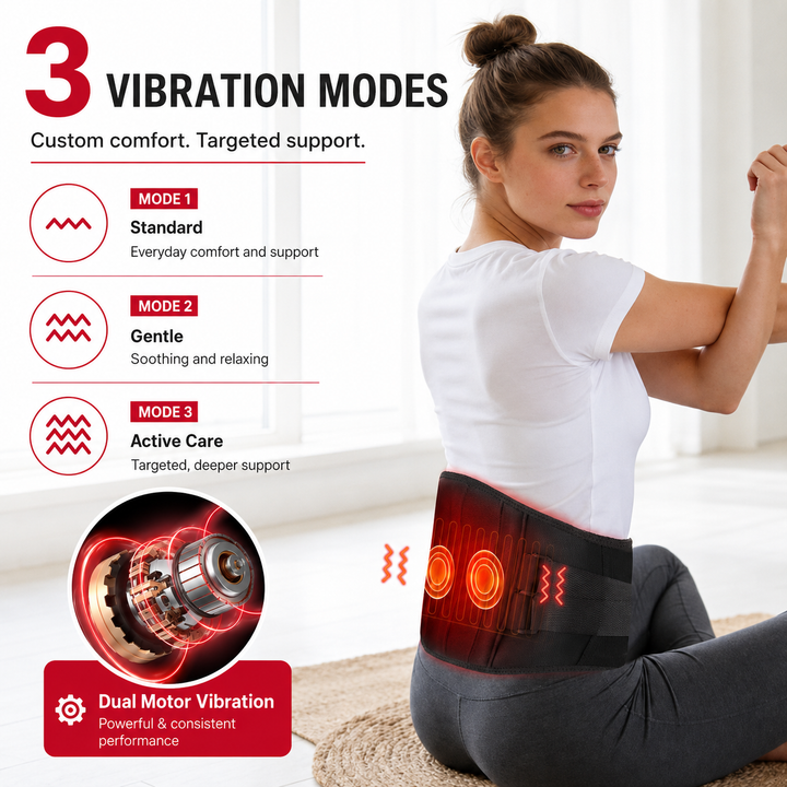 Premium Electric Heating Waist Massager Belt Rechargeable Vibration Heat Therapy Wrap Adjustable Lumbar Support Back Pain Relief Portable Belt