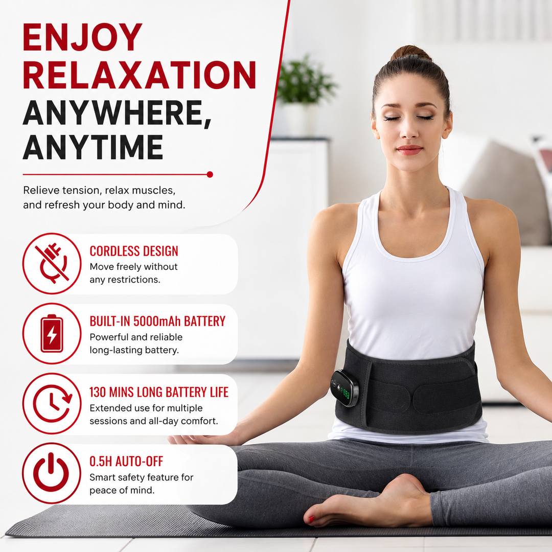 Premium Electric Heating Waist Massager Belt Rechargeable Vibration Heat Therapy Wrap Adjustable Lumbar Support Back Pain Relief Portable Belt