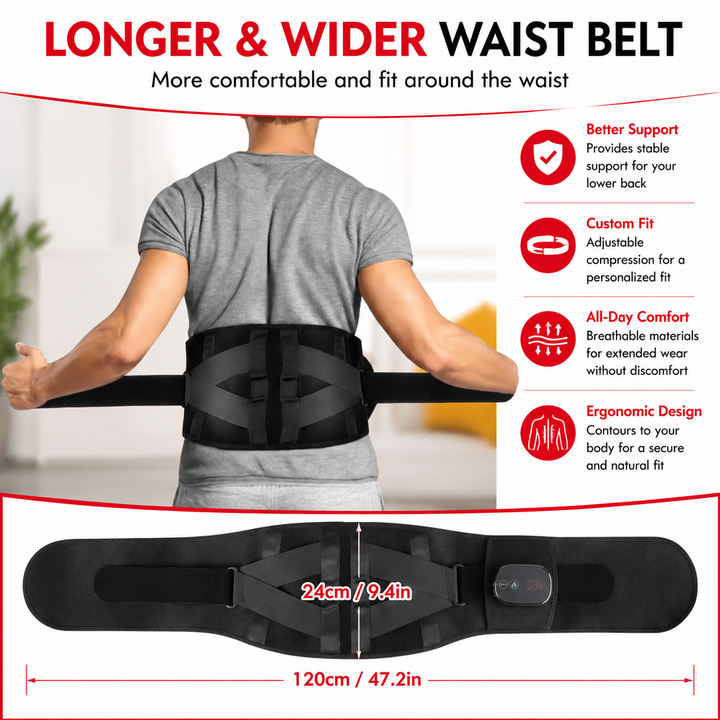 Premium Electric Heating Waist Massager Belt Rechargeable Vibration Heat Therapy Wrap Adjustable Lumbar Support Back Pain Relief Portable Belt