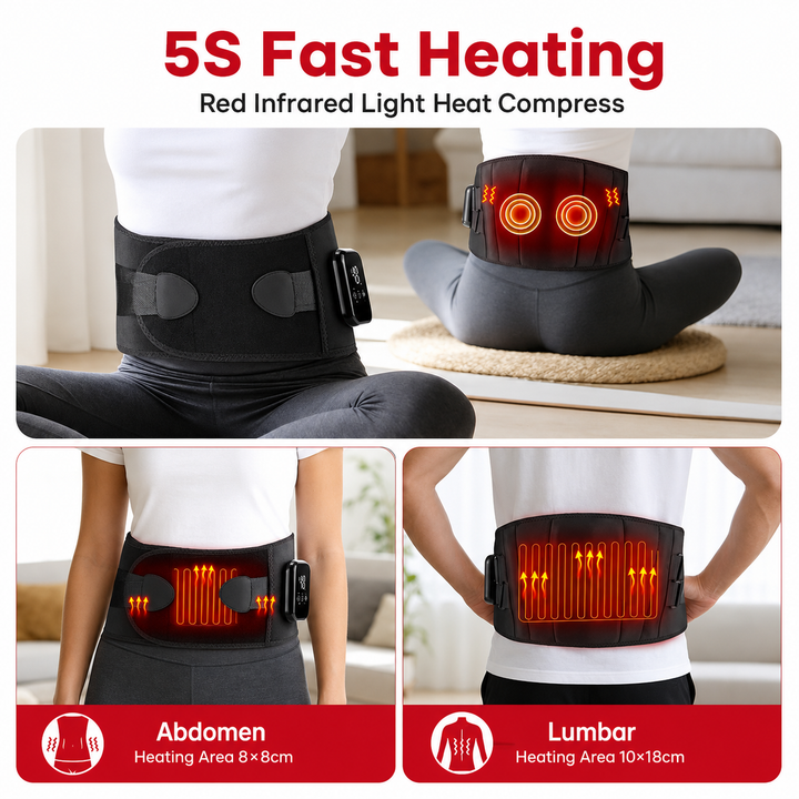 Premium Electric Heating Waist Massager Belt Rechargeable Vibration Heat Therapy Wrap Adjustable Lumbar Support Back Pain Relief Portable Belt