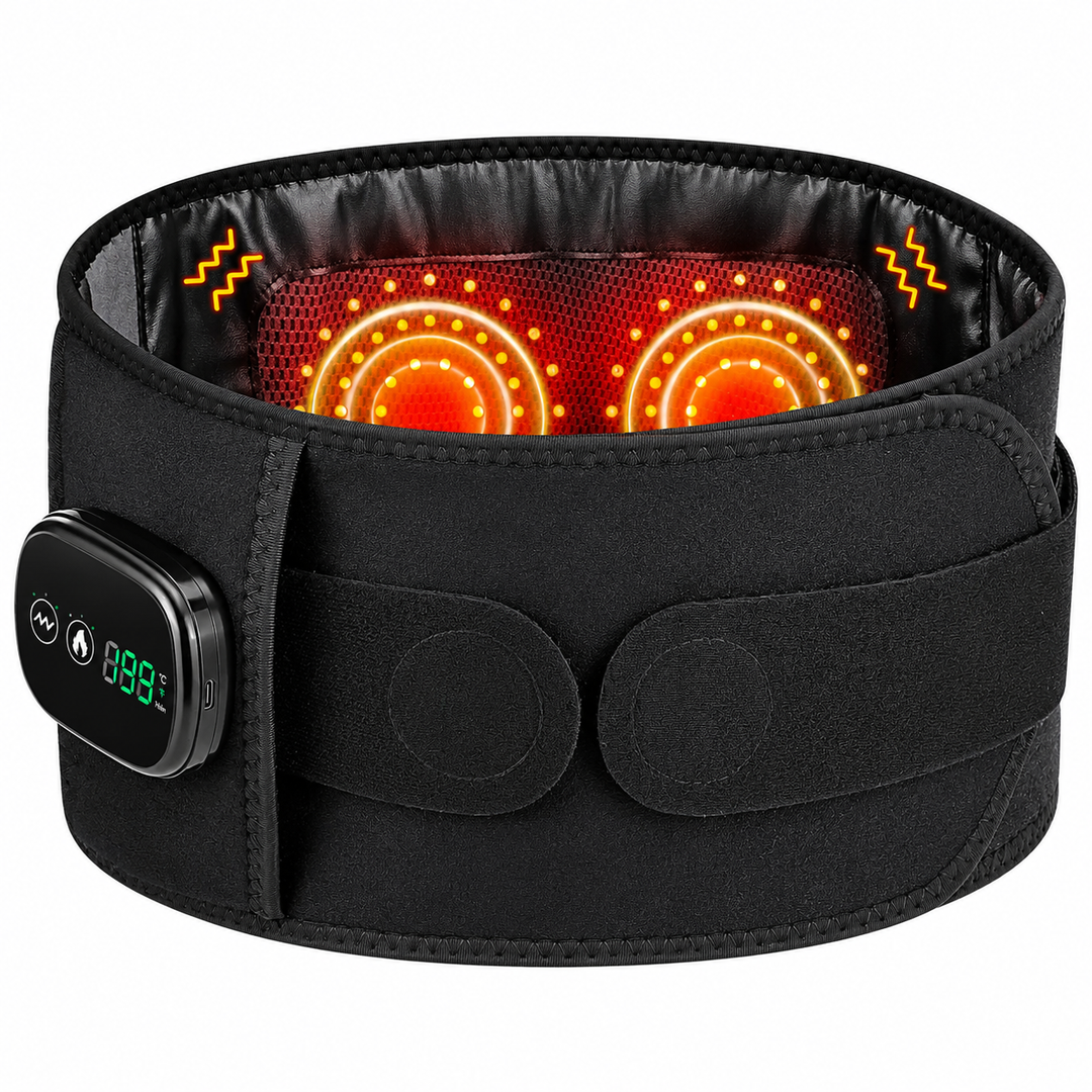 Premium Electric Heating Waist Massager Belt Rechargeable Vibration Heat Therapy Wrap Adjustable Lumbar Support Back Pain Relief Portable Belt