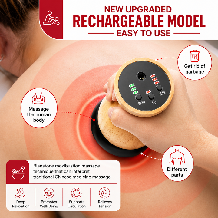 Premium Electric Hot Stone Gua Sha Massager Heated Bian Stone Body Relaxation Tool Spa Heat Therapy Back Waist Muscle Pain Relief Device Home Use