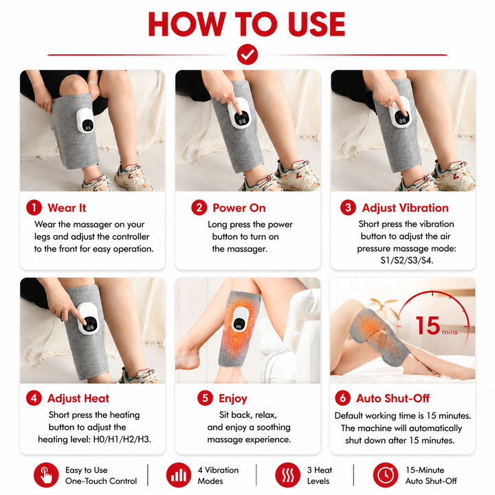 Premium Electric Leg Massager Wireless Rechargeable Air Compression Calf Massage Wrap Muscle Relaxation Adjustable Intensity Portable Leg Care Device