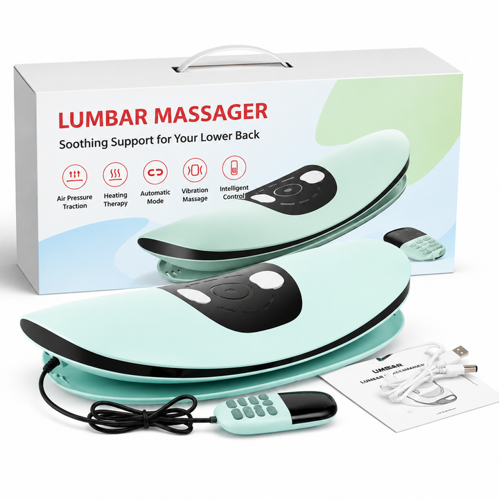 Premium Electric Lumbar Traction Device Lower Back Support Massager Vibration Thermal Therapy Adjustable Heat Modes Portable Remote Control